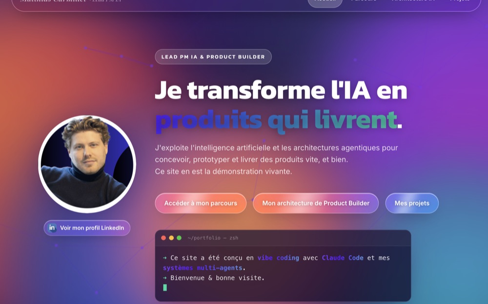 Aperçu de la page d'accueil de ce portfolio